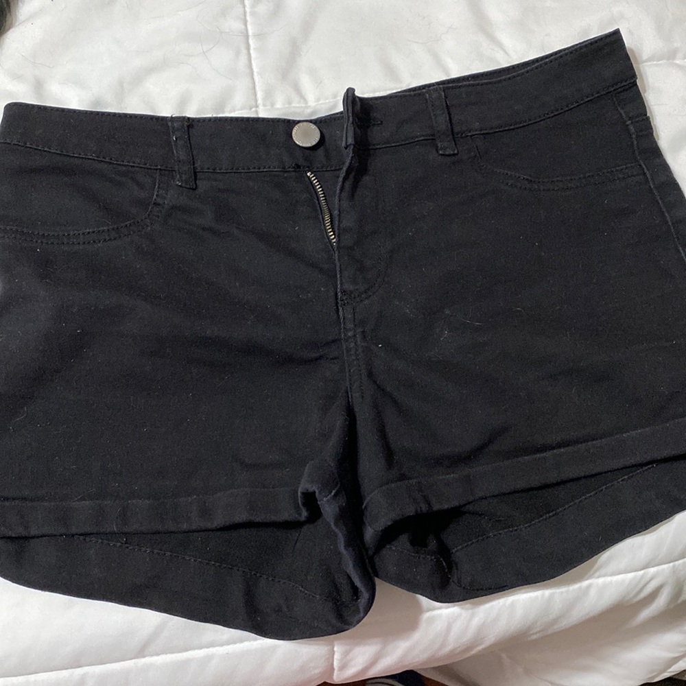Black denim shorts